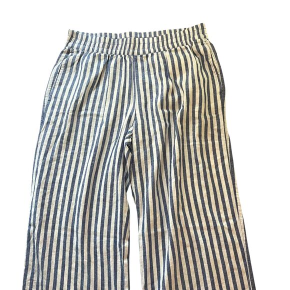 Old Navy Linen Blend Wide Leg Pull On Pants Sz L Navy Blue Striped Coastal Vacay - Picture 2 of 8